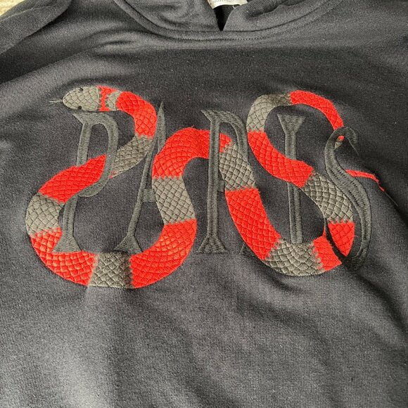 Eleven Paris Mens Black Snake Embroidered Hoodie Pullover Sweatshirt Medium - Picture 4 of 10